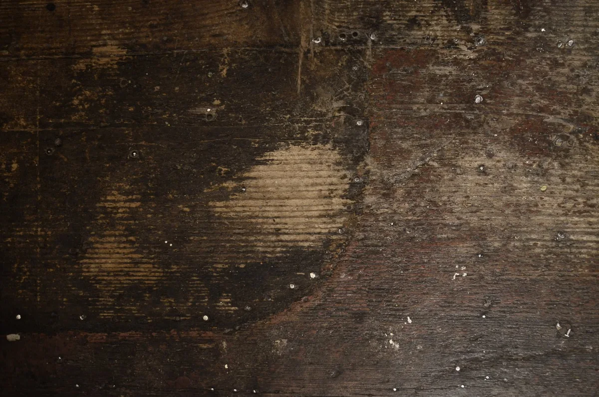 Surface de bois ancienne et fissurée, rappel des dégradations qu'une mauvaise préparation ou protection ne peut pas simplement masquer