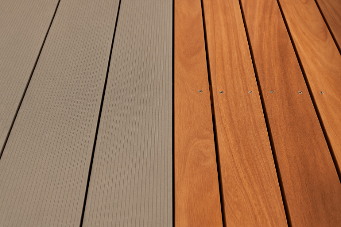 image de lâmes de terrasses en bois naturel ipé et bois compositie pour notre artice comparatif que choisir entre un bois naturel ou composite pour sa terrasse