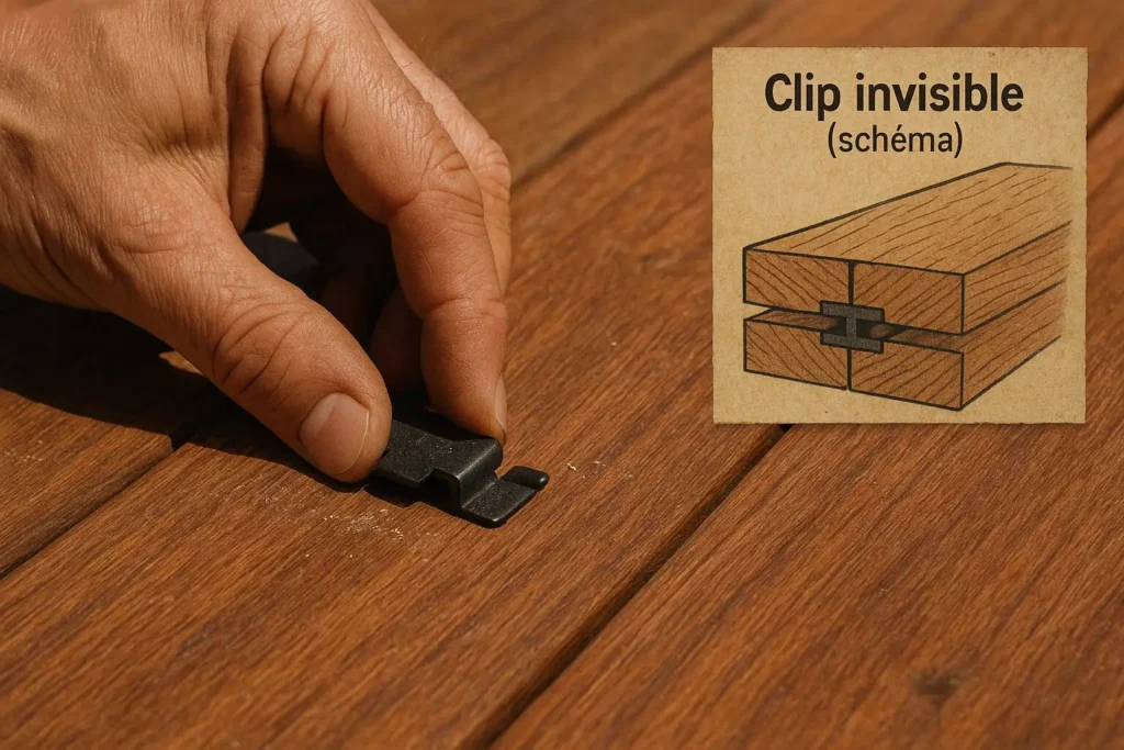 Fixations invisibles terrasse bois : clips et rails — repères de prix au m² et rendu
