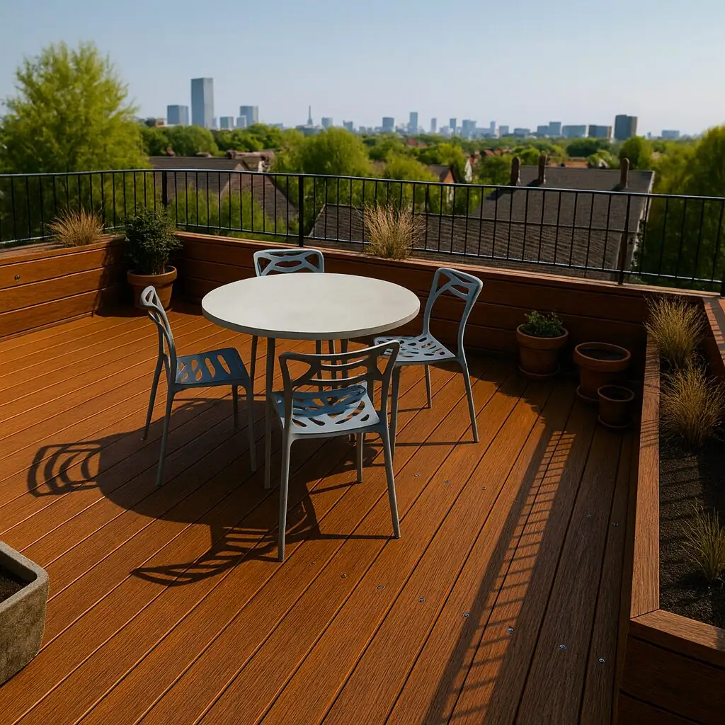 discrète et garde-corps ; ombres naturelles. Fourchette 180–380 €/m² (pose comprise) selon accès et étanchéité.